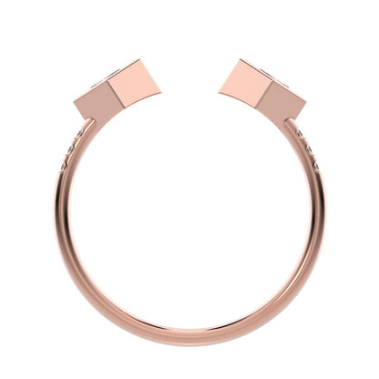 0.405Ct Princess Cut Simulated Clear Diamond Stackable Toi et Moi square adjustable light 14K / 18K Solid Rose Gold everyday wedding band