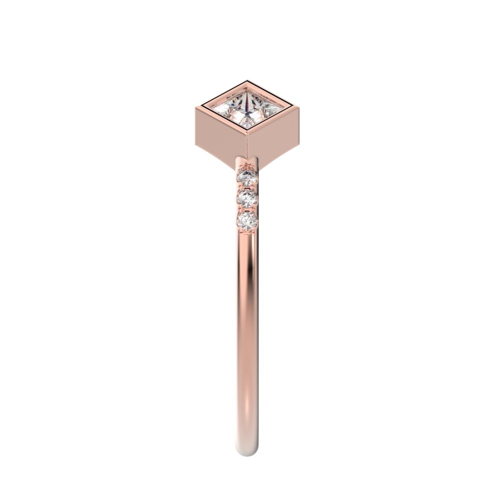 0.405Ct Princess Cut Simulated Clear Diamond Stackable Toi et Moi square adjustable light 14K / 18K Solid Rose Gold everyday wedding band