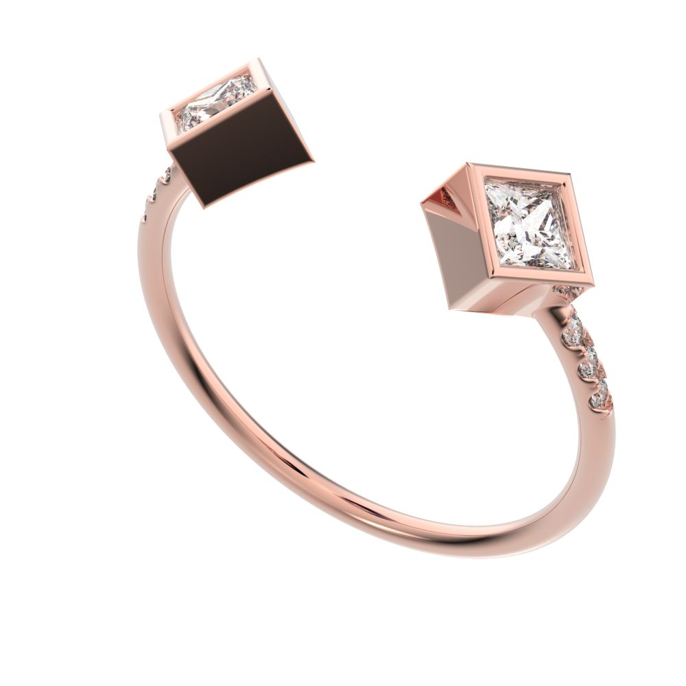 0.405Ct Princess Cut Simulated Clear Diamond Stackable Toi et Moi square adjustable light 14K / 18K Solid Rose Gold everyday wedding band