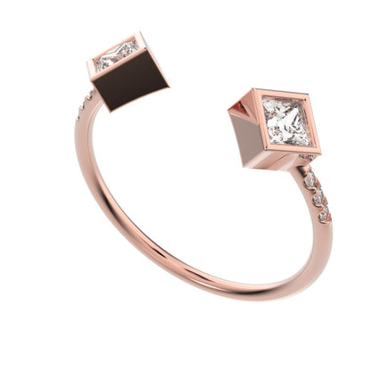 0.405Ct Princess Cut Simulated Clear Diamond Stackable Toi et Moi square adjustable light 14K / 18K Solid Rose Gold everyday wedding band