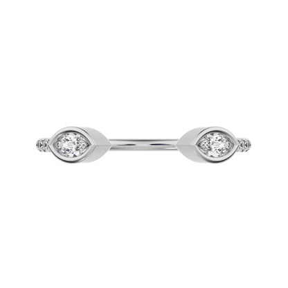 0.245Ct Marquise Cut Simulated Clear Diamond Minimalist Stackable eye Toi et Moi 14K / 18K Solid White Gold everyday wedding band