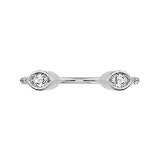 0.245Ct Marquise Cut Simulated Clear Diamond Minimalist Stackable eye Toi et Moi 14K / 18K Solid White Gold everyday wedding band