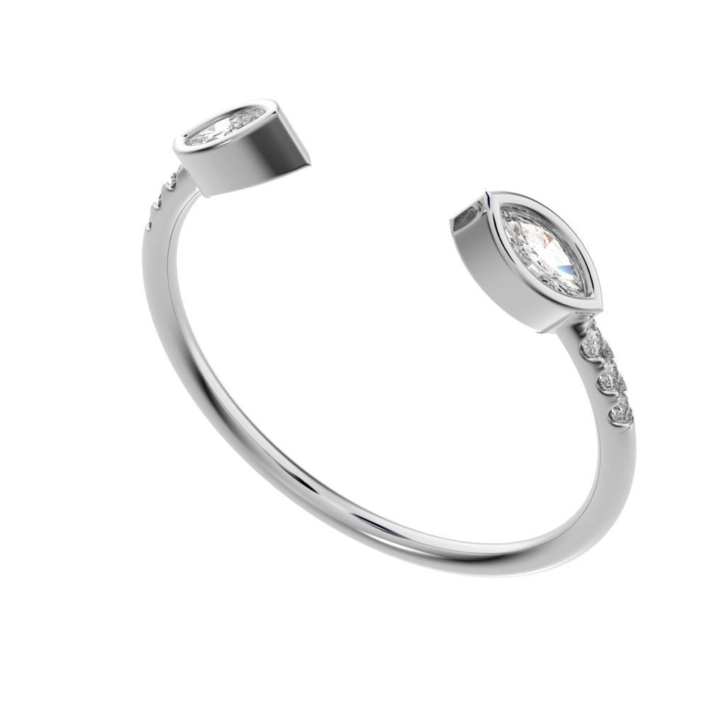 0.245Ct Marquise Cut Simulated Clear Diamond Minimalist Stackable eye Toi et Moi 14K / 18K Solid White Gold everyday wedding band