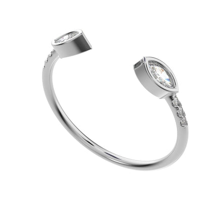 0.245Ct Marquise Cut Simulated Clear Diamond Minimalist Stackable eye Toi et Moi 14K / 18K Solid White Gold everyday wedding band