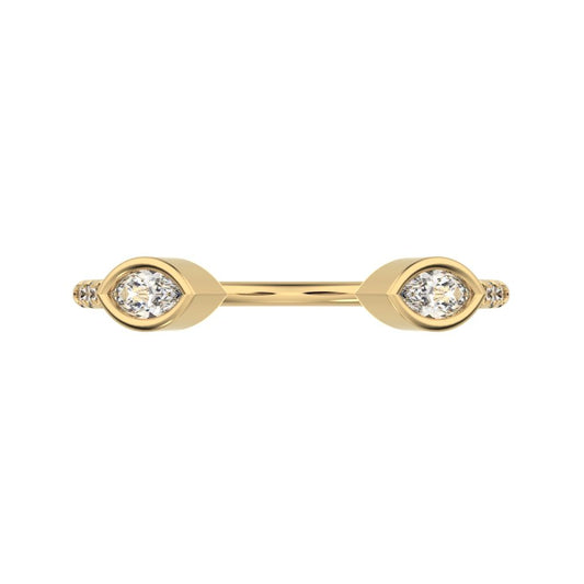 0.245Ct Marquise Cut Simulated Clear Diamond Minimalist Stackable eye Toi et Moi 14K / 18K Solid Yellow Gold everyday wedding band
