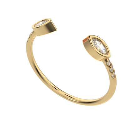 0.245Ct Marquise Cut Simulated Clear Diamond Minimalist Stackable eye Toi et Moi 14K / 18K Solid Yellow Gold everyday wedding band
