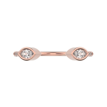 0.245Ct Marquise Cut Simulated Clear Diamond Minimalist Stackable eye adjustable Toi et Moi 14K / 18K Solid Rose Gold everyday wedding band