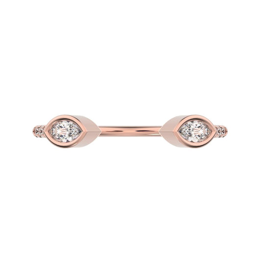 0.245 ct Marquise Cut Moissanite dainty Minimalist Stackable eye adjustable Toi et Moi 14K / 18K Solid Rose Gold everyday wedding band