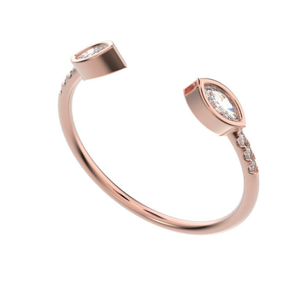 0.245Ct Marquise Cut Simulated Clear Diamond Minimalist Stackable eye adjustable Toi et Moi 14K / 18K Solid Rose Gold everyday wedding band