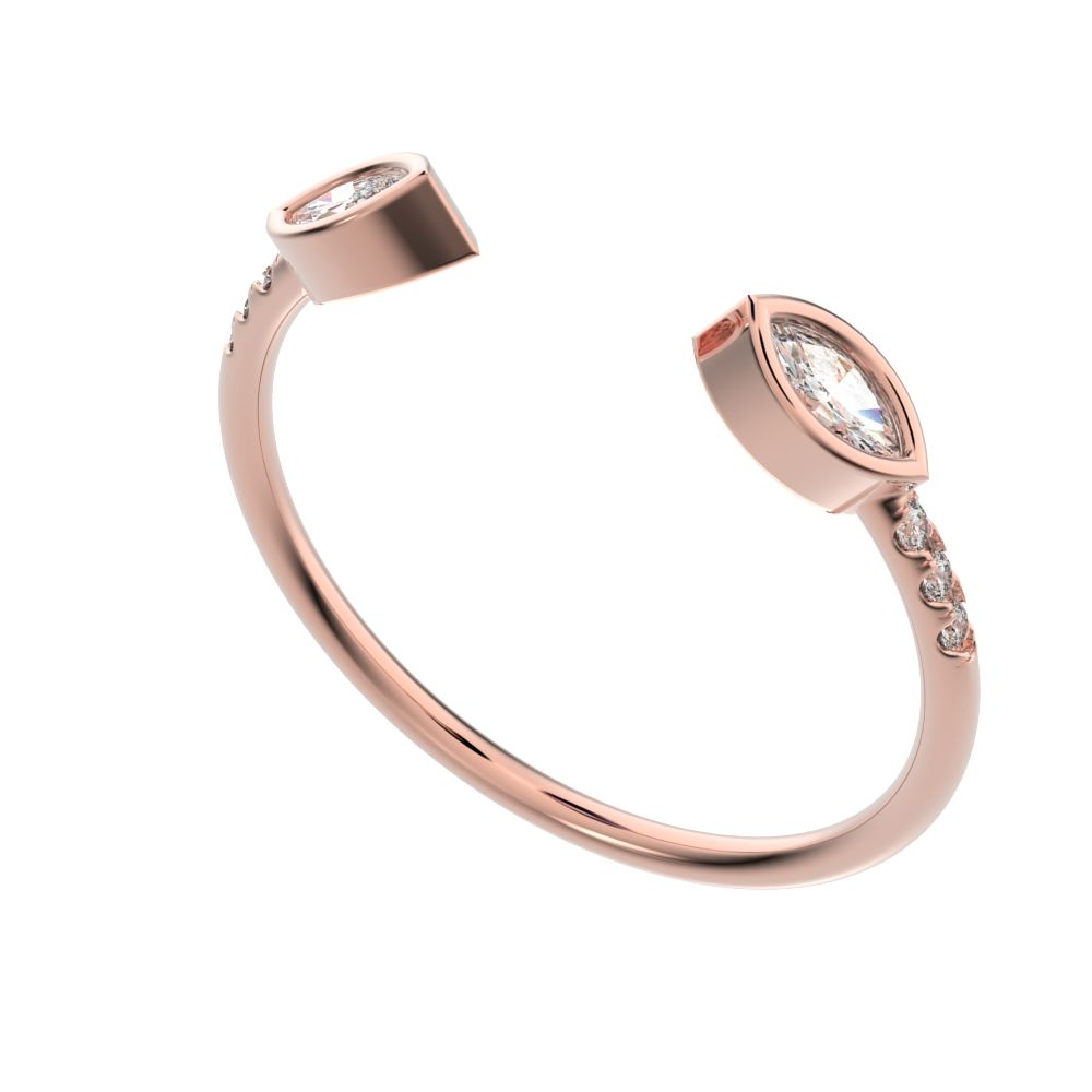 0.245 ct Marquise Cut Moissanite dainty Minimalist Stackable eye adjustable Toi et Moi 14K / 18K Solid Rose Gold everyday wedding band