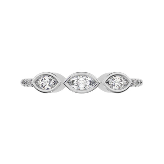 0.345Ct Marquise Cut Simulated Clear Diamond Minimalist art deco eye 3 stone Stackable 14K / 18K Solid White Gold everyday wedding band