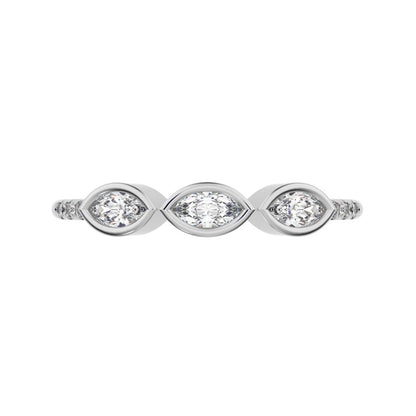 0.345 ct Marquise Cut Moissanite dainty Minimalist art deco eye 3 stone Stackable light 14K / 18K Solid White Gold everyday wedding band