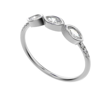 0.345Ct Marquise Cut Simulated Clear Diamond Minimalist art deco eye 3 stone Stackable 14K / 18K Solid White Gold everyday wedding band