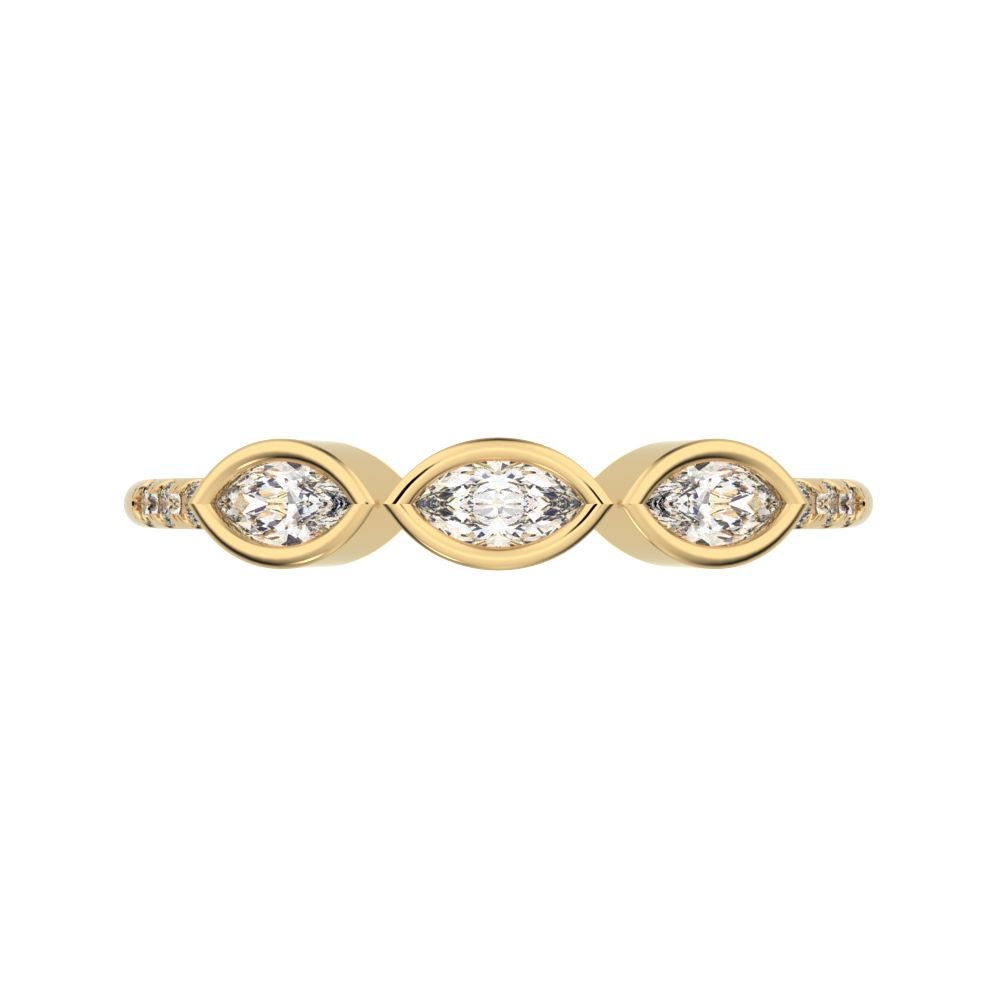 0.345Ct Marquise Cut Simulated Clear Diamond Minimalist art deco eye 3 stone Stackable 14K / 18K Solid Yellow Gold everyday wedding band