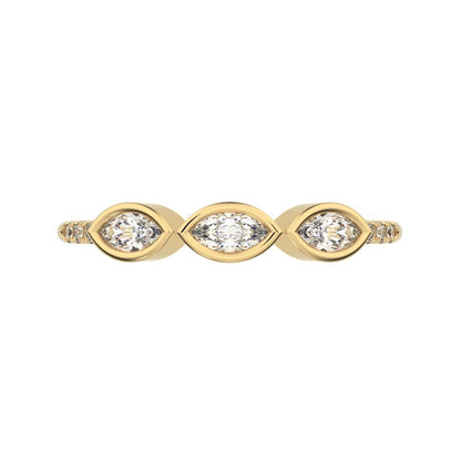 0.345Ct Marquise Cut Simulated Clear Diamond Minimalist art deco eye 3 stone Stackable 14K / 18K Solid Yellow Gold everyday wedding band