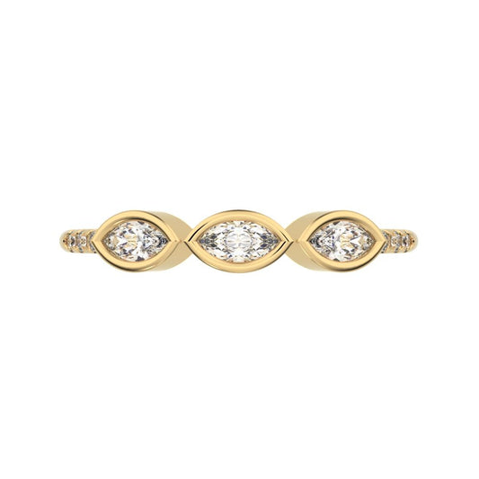 0.345 ct Marquise Cut Moissanite dainty Minimalist art deco eye 3 stone Stackable light 14K / 18K Solid Yellow Gold everyday wedding band