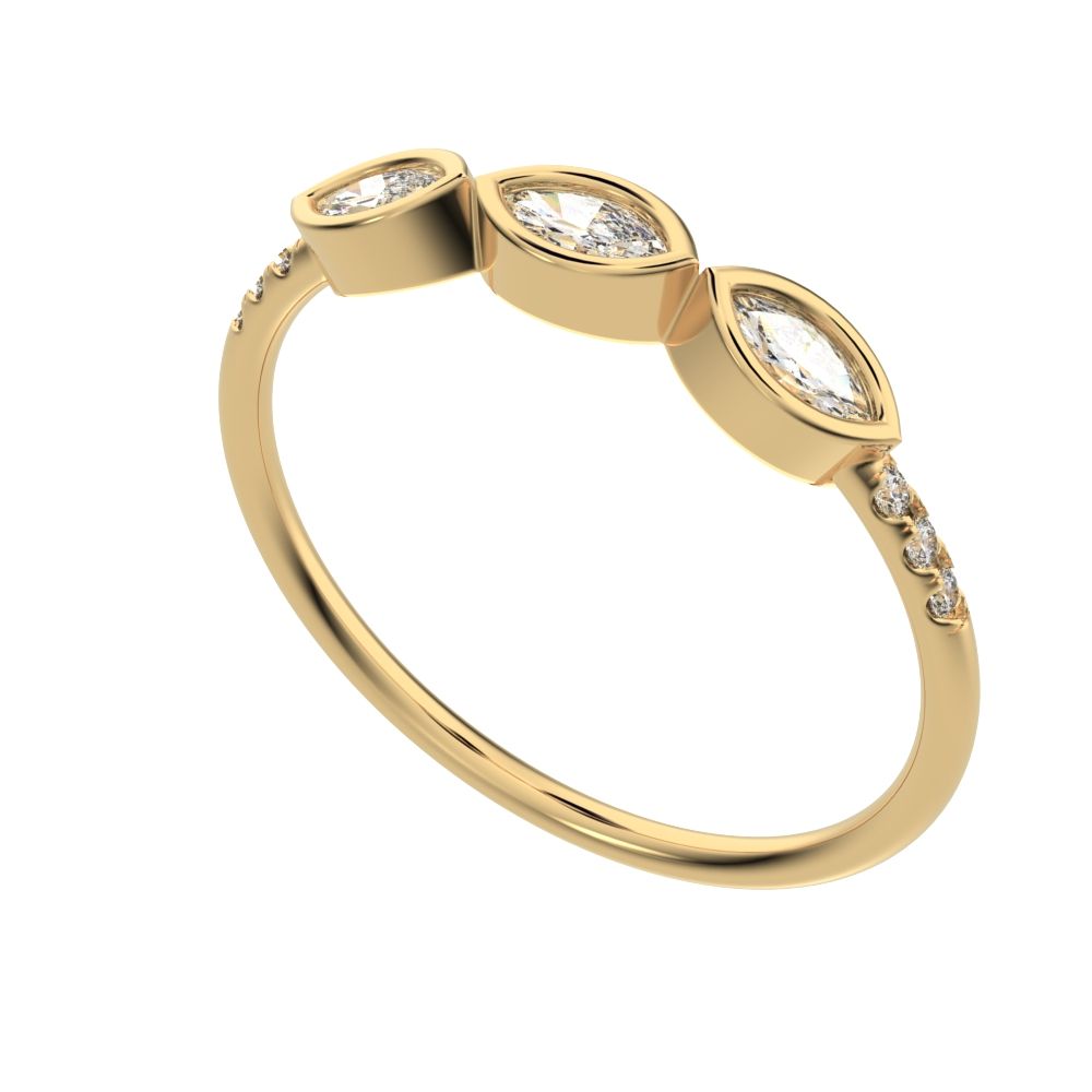 0.345 ct Marquise Cut Moissanite dainty Minimalist art deco eye 3 stone Stackable light 14K / 18K Solid Yellow Gold everyday wedding band