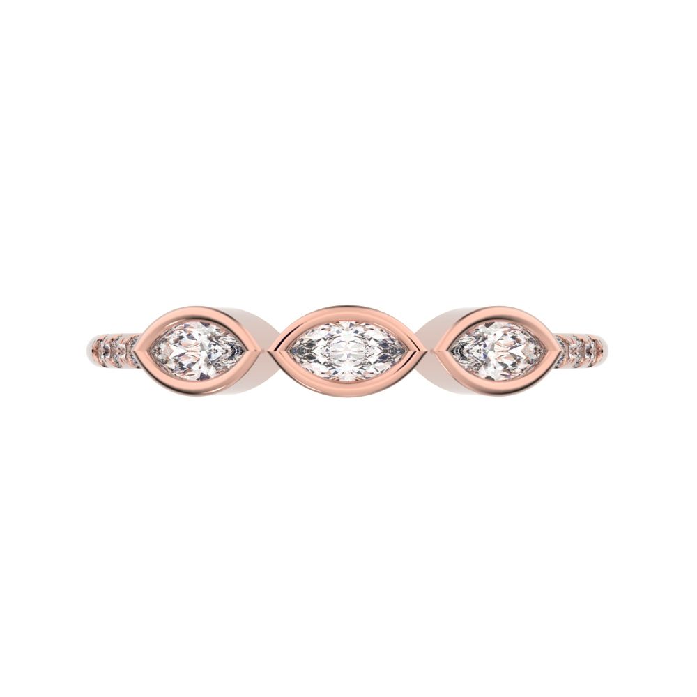0.345Ct Marquise Cut Simulated Clear Diamond Minimalist art deco eye 3 stone Stackable 14K / 18K Solid Rose Gold everyday wedding band