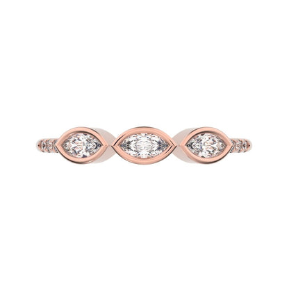 0.345Ct Marquise Cut Simulated Clear Diamond Minimalist art deco eye 3 stone Stackable 14K / 18K Solid Rose Gold everyday wedding band