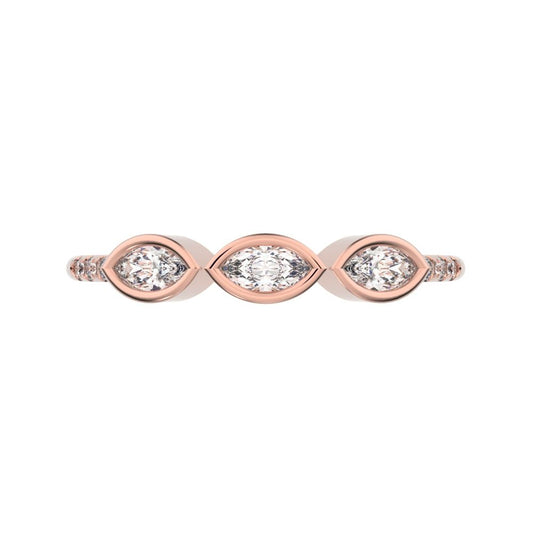 0.345Ct Marquise Cut Simulated Clear Diamond Minimalist art deco eye 3 stone Stackable 14K / 18K Solid Rose Gold everyday wedding band