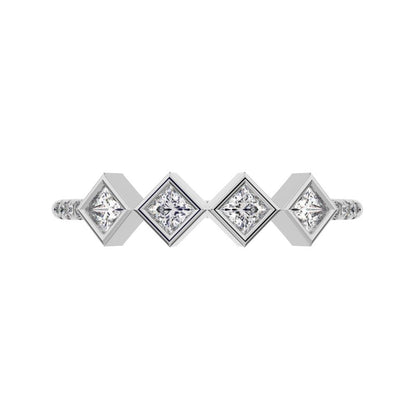 0.285Ct Princess Cut Moissanite Minimalist square art deco bezel Stackable half eternity 14K / 18K Solid White Gold everyday wedding band