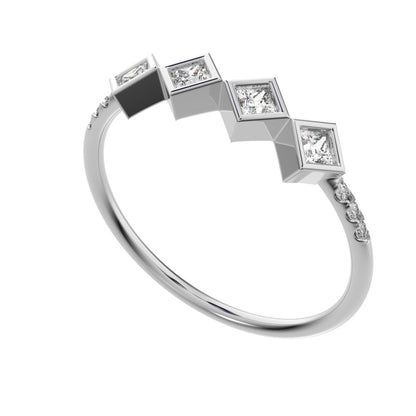 0.285Ct Princess Cut Simulated Clear Diamond square art deco bezel Stackable half eternity 14K / 18K Solid White Gold everyday wedding band