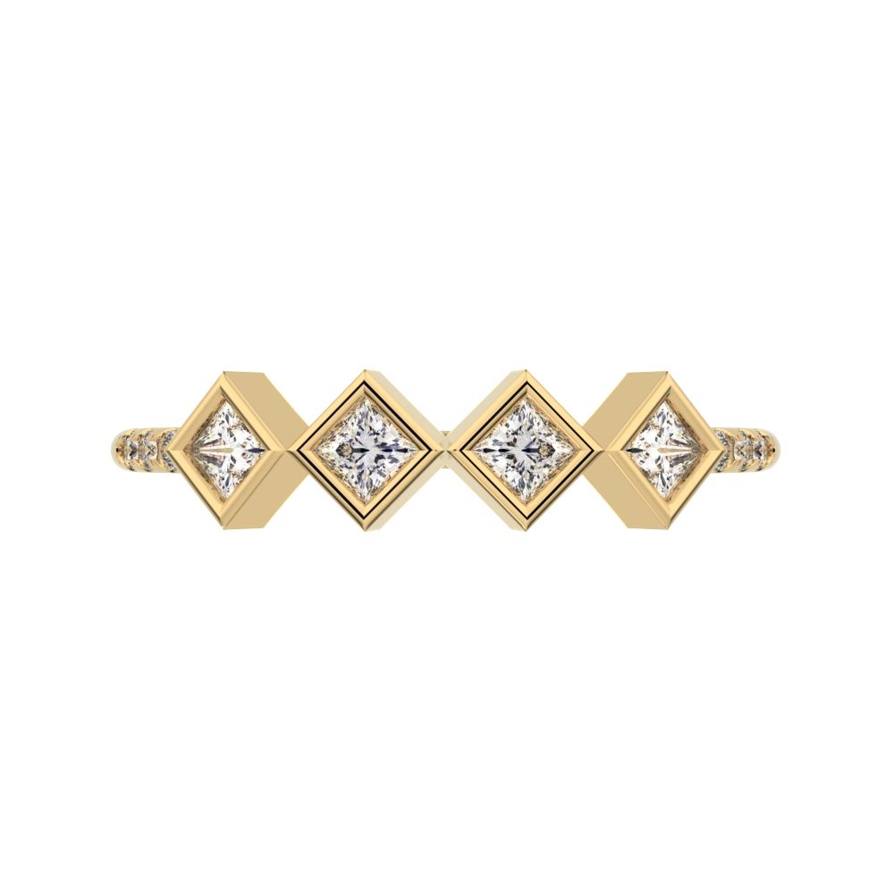 0.285Ct Princess Cut Simulated Clear Diamond square art deco Stackable half eternity 14K / 18K Solid Yellow Gold everyday wedding band