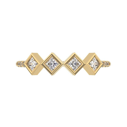 0.285Ct Princess Cut Moissanite Minimalist square art deco bezel Stackable half eternity 14K / 18K Solid Yellow Gold everyday wedding band