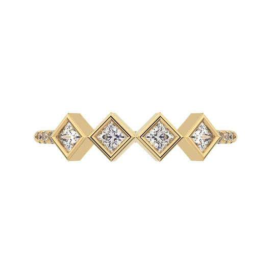 0.285Ct Princess Cut Moissanite Minimalist square art deco bezel Stackable half eternity 14K / 18K Solid Yellow Gold everyday wedding band