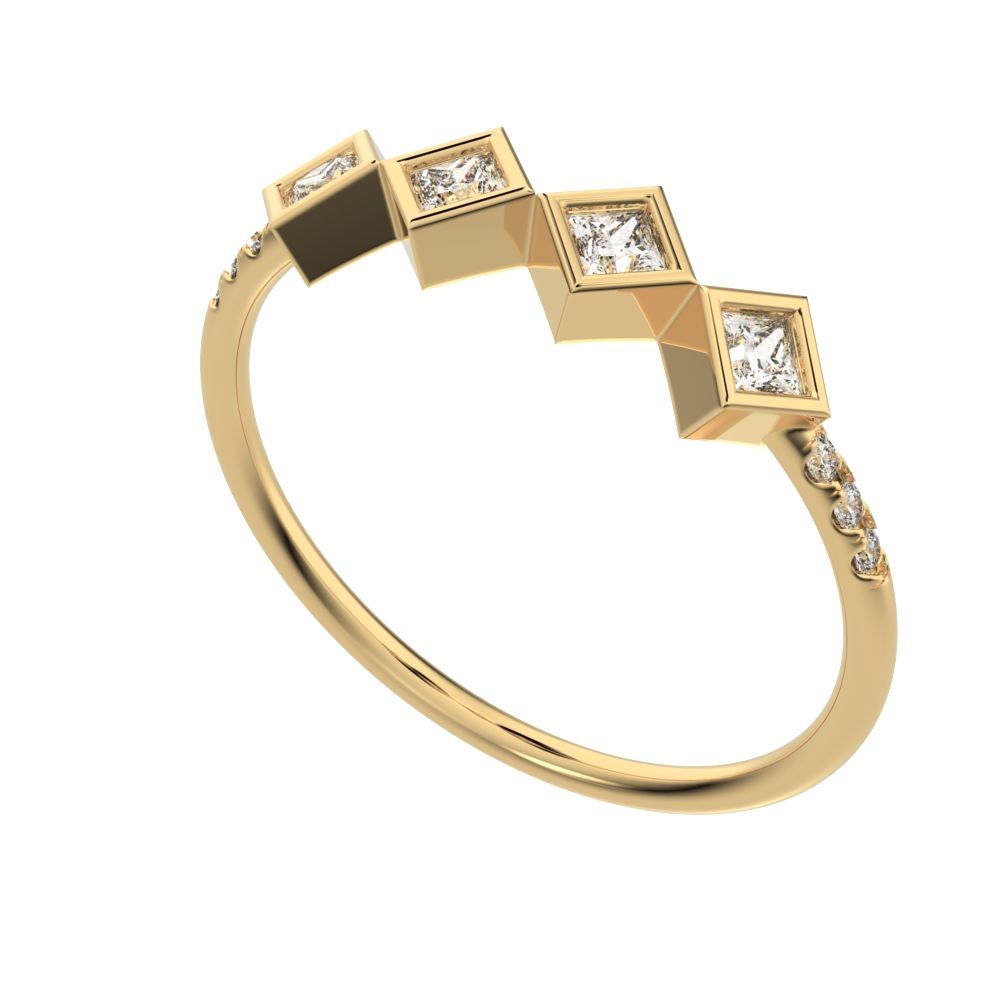 0.285Ct Princess Cut Moissanite Minimalist square art deco bezel Stackable half eternity 14K / 18K Solid Yellow Gold everyday wedding band