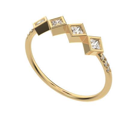 0.285Ct Princess Cut Moissanite Minimalist square art deco bezel Stackable half eternity 14K / 18K Solid Yellow Gold everyday wedding band