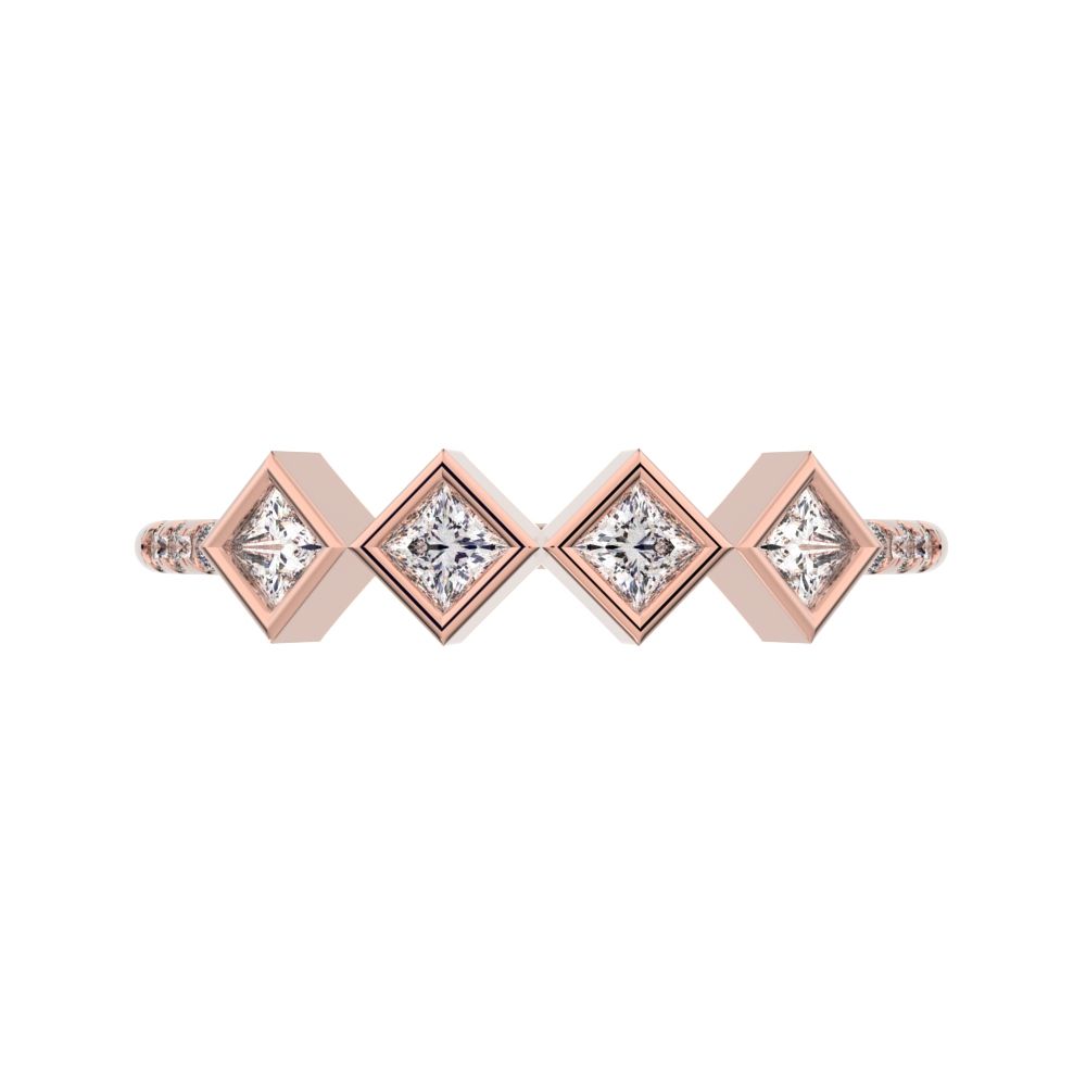 0.285Ct Princess Cut Simulated Clear Diamond square art deco bezel Stackable half eternity 14K / 18K Solid Rose Gold everyday wedding band