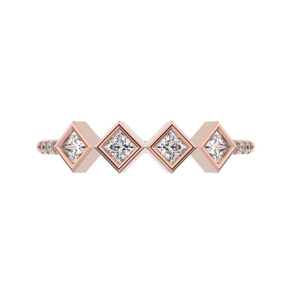 0.285Ct Princess Cut Simulated Clear Diamond square art deco bezel Stackable half eternity 14K / 18K Solid Rose Gold everyday wedding band