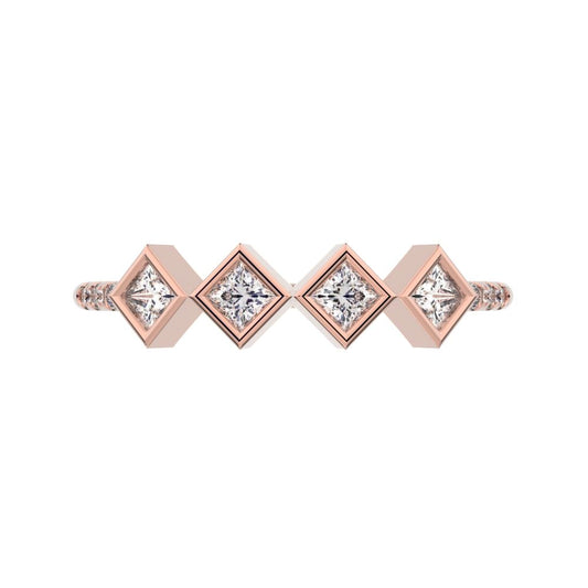 0.285Ct Princess Cut Moissanite Minimalist square art deco bezel Stackable half eternity 14K / 18K Solid Rose Gold everyday wedding band