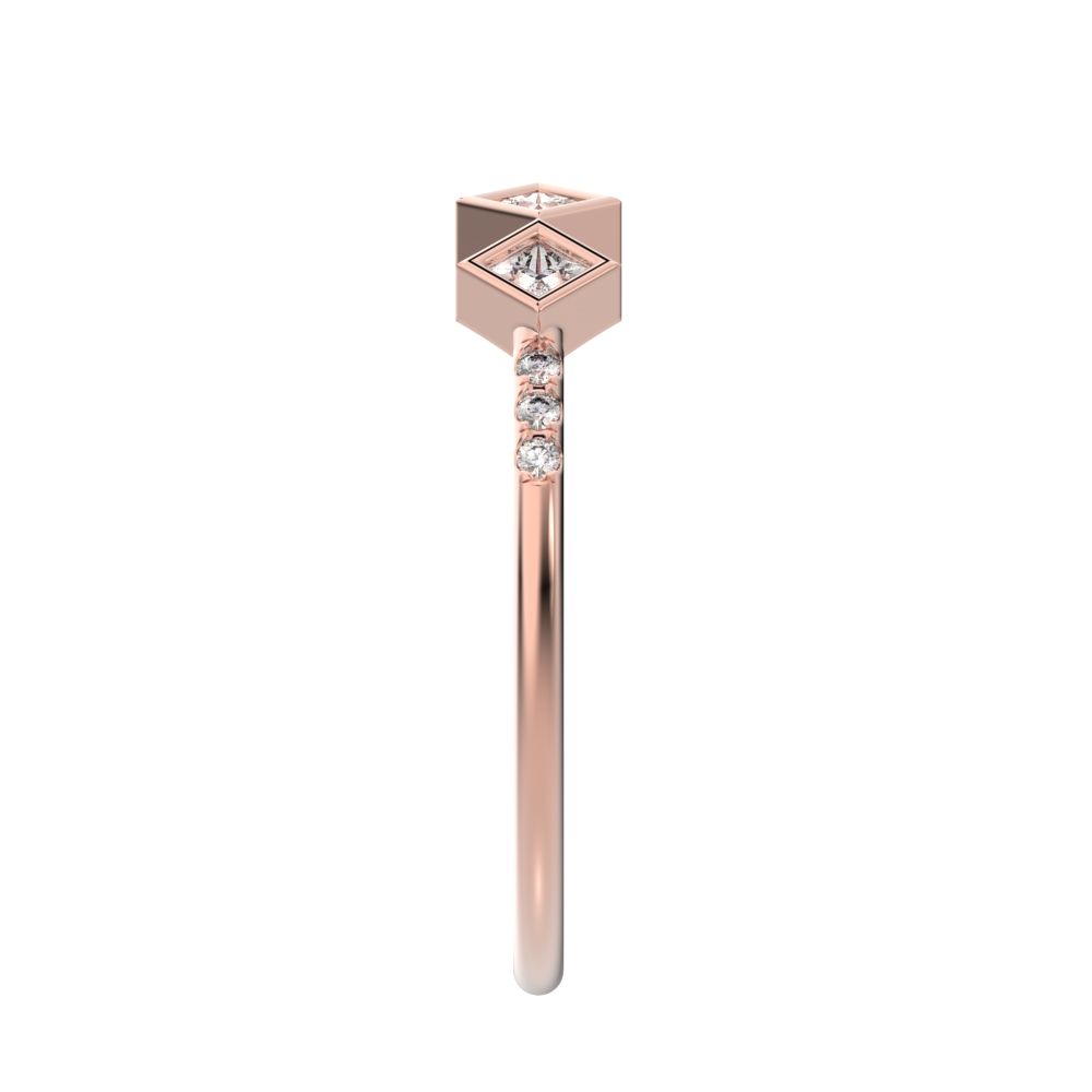 0.285Ct Princess Cut Simulated Clear Diamond square art deco bezel Stackable half eternity 14K / 18K Solid Rose Gold everyday wedding band