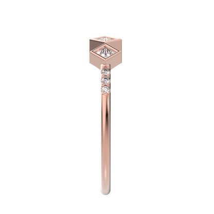0.285Ct Princess Cut Simulated Clear Diamond square art deco bezel Stackable half eternity 14K / 18K Solid Rose Gold everyday wedding band