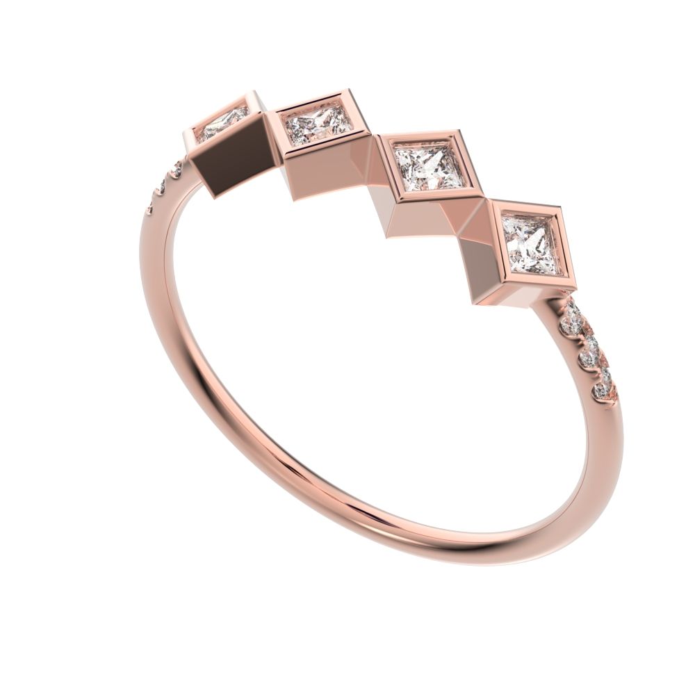 0.285Ct Princess Cut Simulated Clear Diamond square art deco bezel Stackable half eternity 14K / 18K Solid Rose Gold everyday wedding band