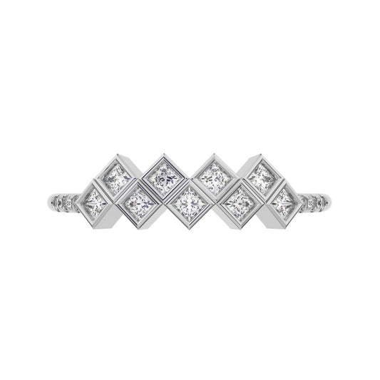 0.18Ct Princess Cut Simulated Clear Diamond Minimalist square art deco Stackable cluster 14K / 18K Solid White Gold everyday wedding band