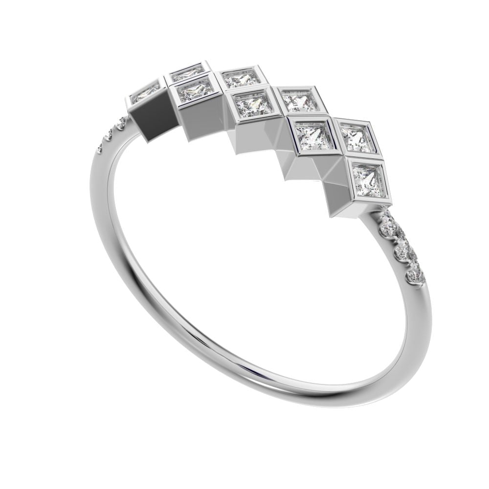 0.18Ct Princess Cut Simulated Clear Diamond Minimalist square art deco Stackable cluster 14K / 18K Solid White Gold everyday wedding band