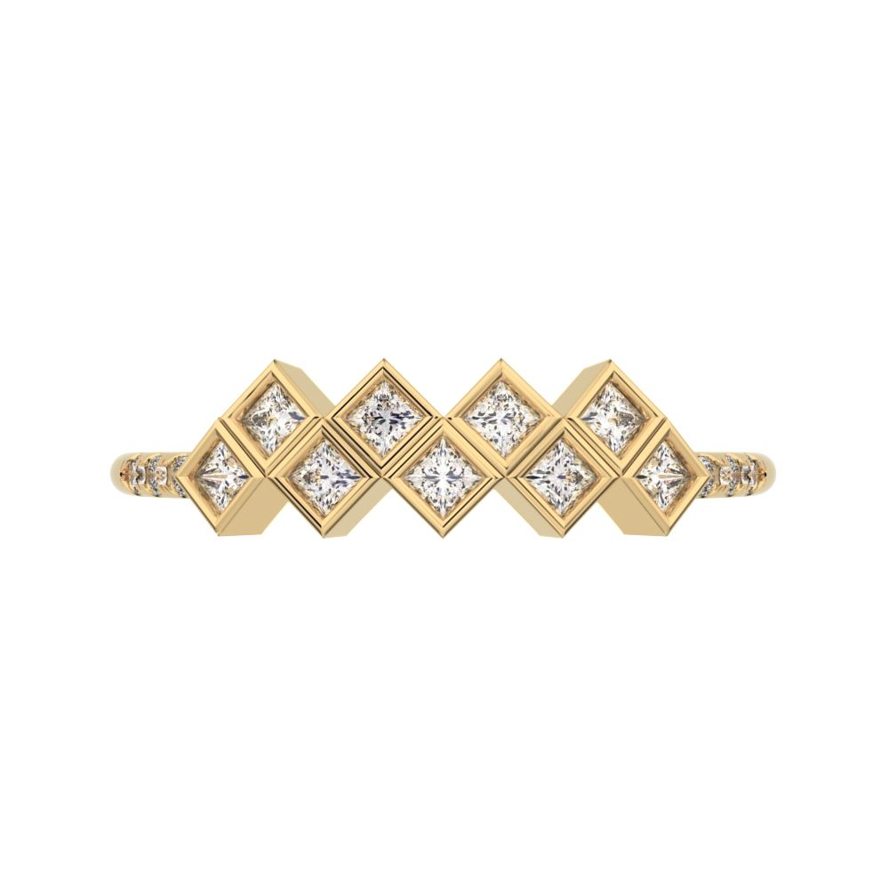 0.18Ct Princess Cut Simulated Clear Diamond square art deco bezel Stackable cluster 14K / 18K Solid Yellow Gold everyday wedding band