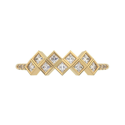 0.18 ct Princess Cut Moissanite dainty Minimalist square art deco bezel Stackable cluster 14K / 18K Solid Yellow Gold everyday wedding band
