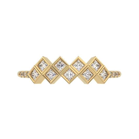 0.18 ct Princess Cut Moissanite dainty Minimalist square art deco bezel Stackable cluster 14K / 18K Solid Yellow Gold everyday wedding band