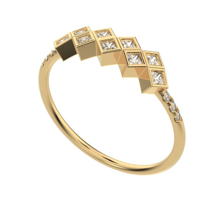 0.18 ct Princess Cut Moissanite dainty Minimalist square art deco bezel Stackable cluster 14K / 18K Solid Yellow Gold everyday wedding band