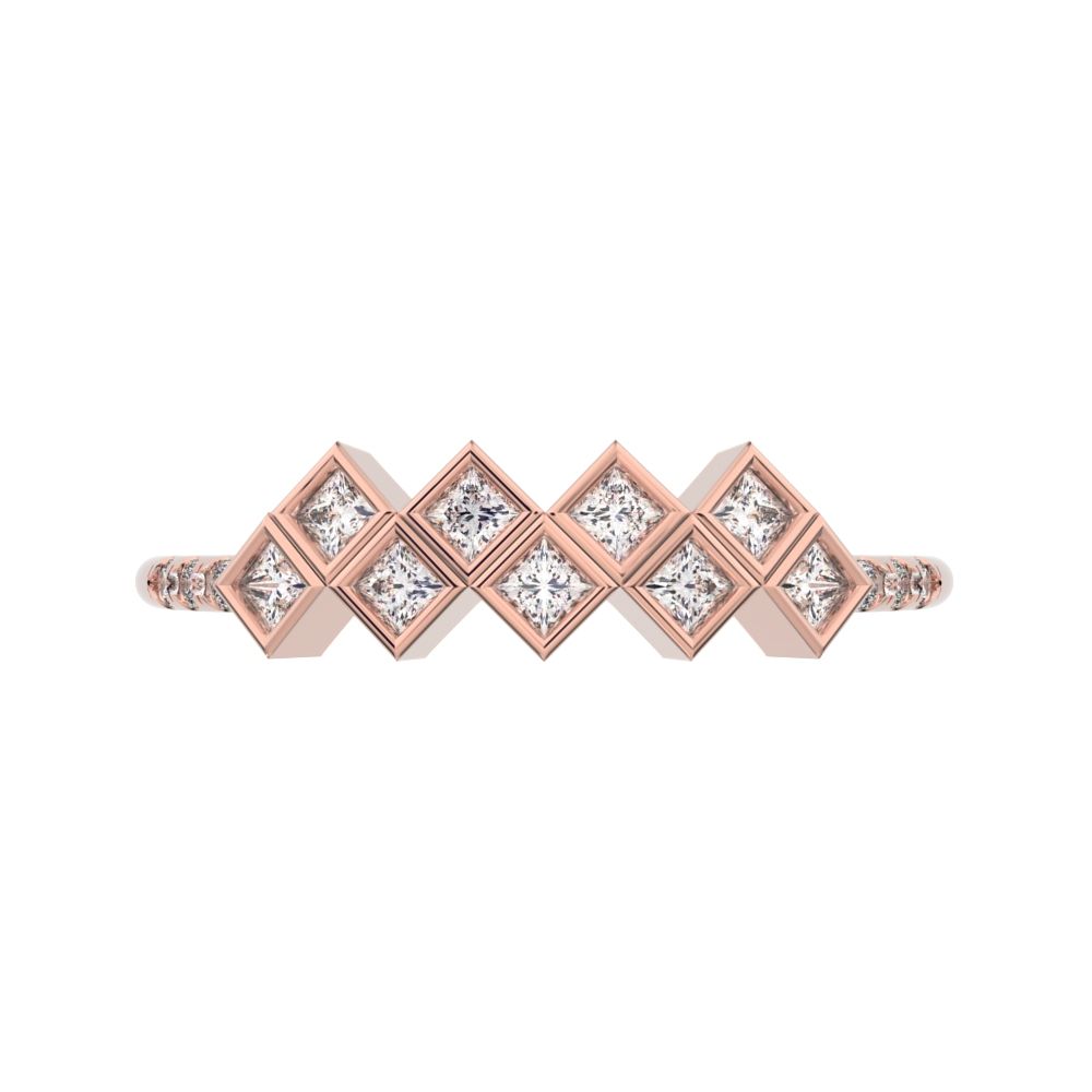 0.18 ct Princess Cut Moissanite dainty Minimalist square art deco bezel Stackable cluster 14K / 18K Solid Rose Gold everyday wedding band