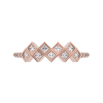 0.18 ct Princess Cut Moissanite dainty Minimalist square art deco bezel Stackable cluster 14K / 18K Solid Rose Gold everyday wedding band