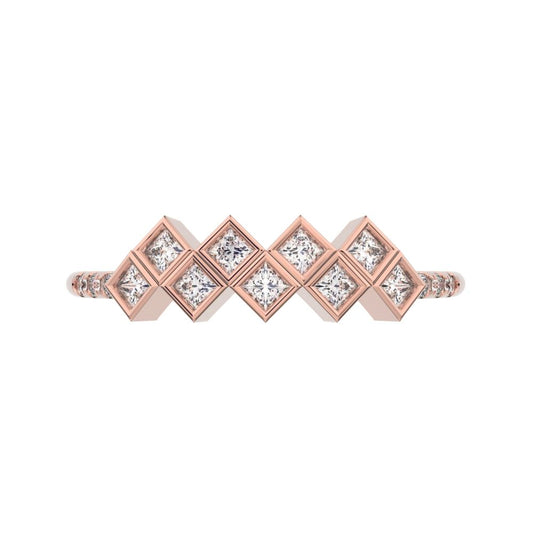 0.18 ct Princess Cut Moissanite dainty Minimalist square art deco bezel Stackable cluster 14K / 18K Solid Rose Gold everyday wedding band