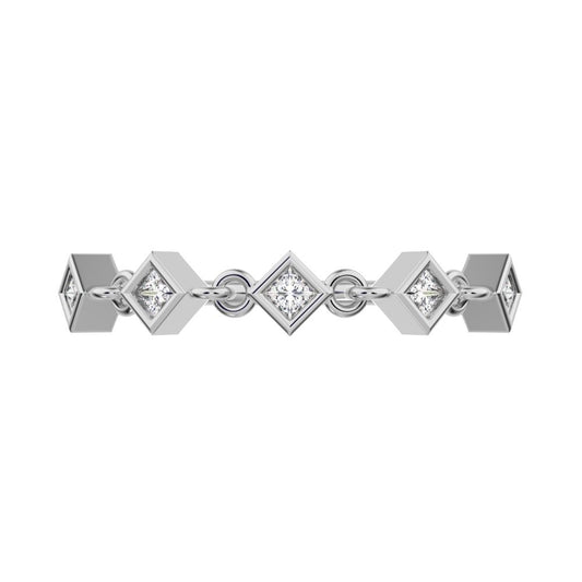 0.075Ct Princess Cut Simulated Clear Diamond square art deco bezel half eternity Stackable 14K / 18K Solid White Gold everyday wedding band