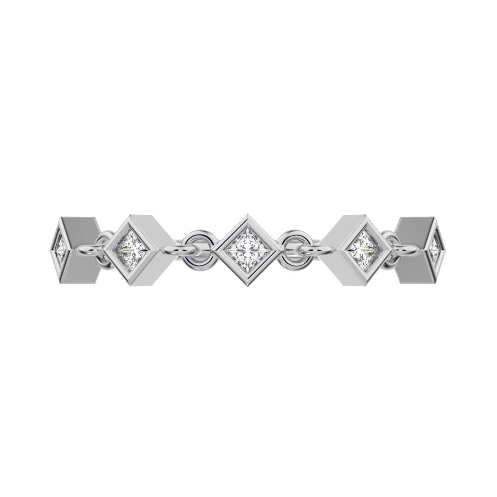 0.075Ct Princess Cut Moissanite Minimalist square art deco bezel half eternity Stackable 14K / 18K Solid White Gold everyday wedding band