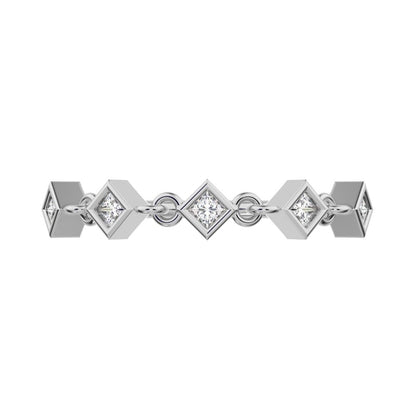 0.075Ct Princess Cut Moissanite Minimalist square art deco bezel half eternity Stackable 14K / 18K Solid White Gold everyday wedding band