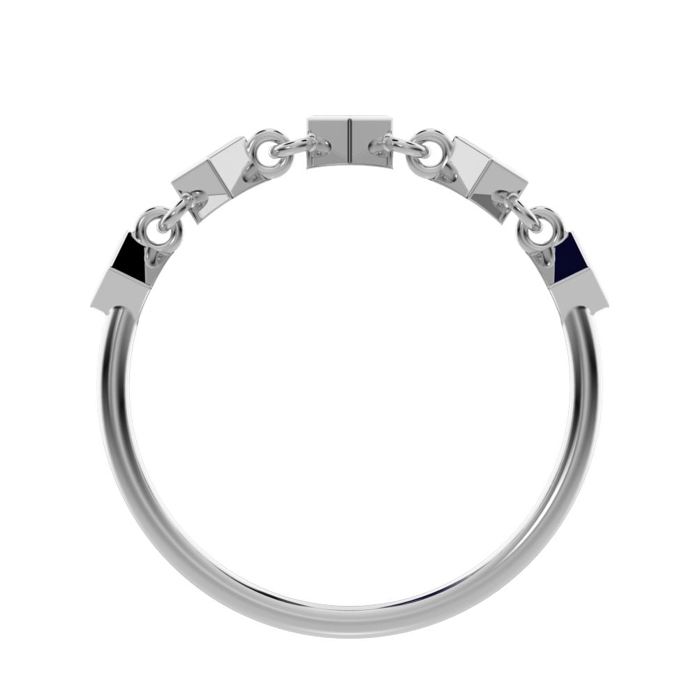 0.075Ct Princess Cut Moissanite Minimalist square art deco bezel half eternity Stackable 14K / 18K Solid White Gold everyday wedding band